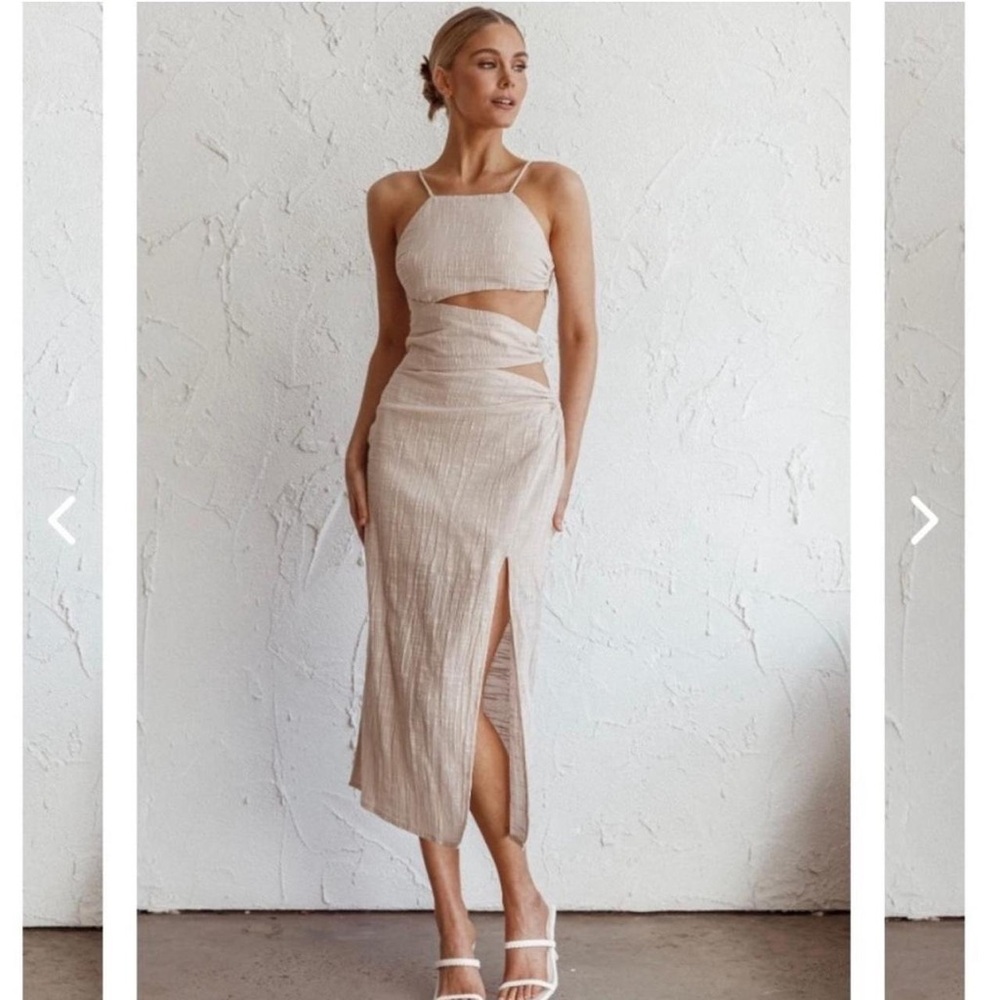 REVOLVE Beige Linen Midi Dress Set